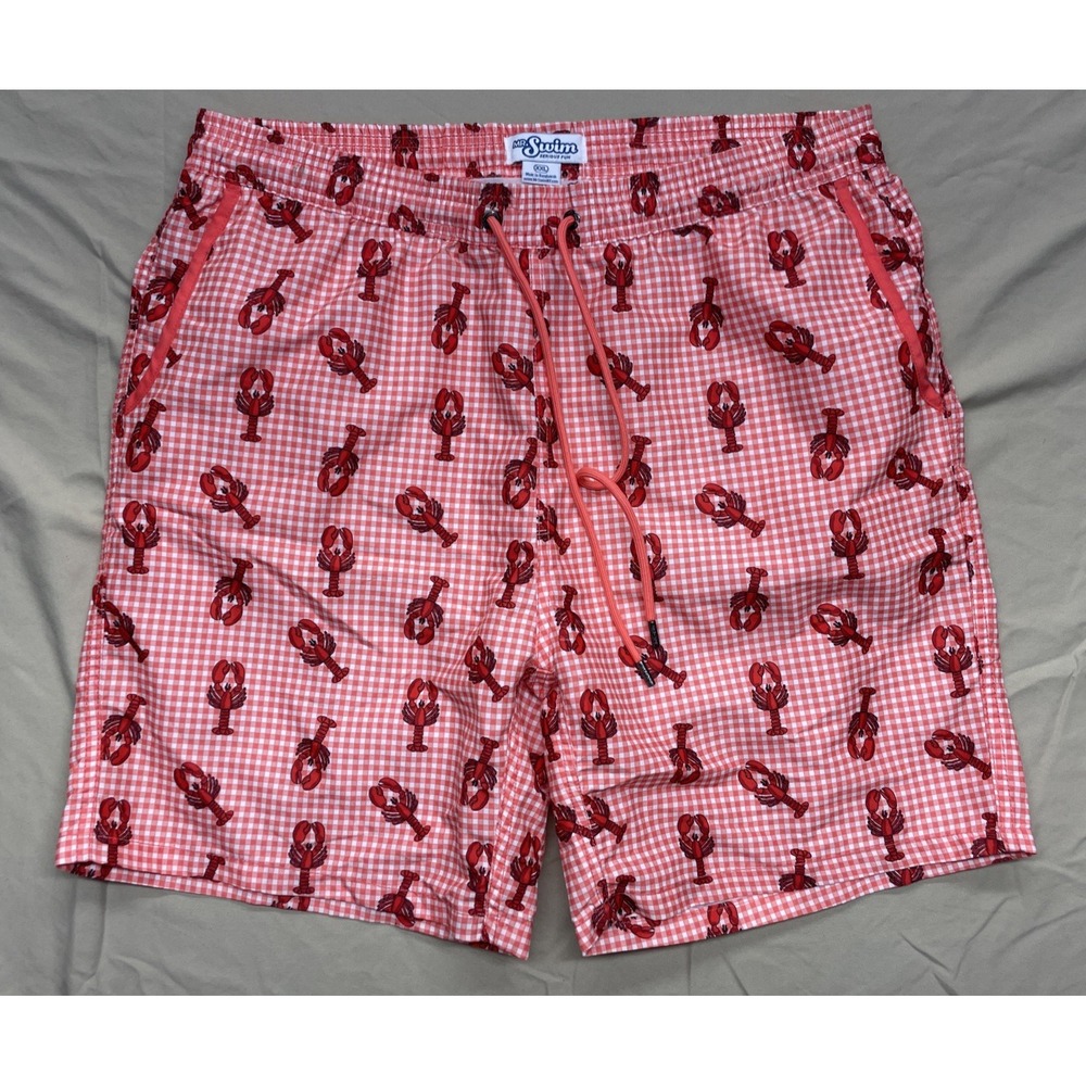 Mr. Swim Men's Red Gingham Lobster Sunset Swim Trunks Shorts with Liner‎ XXL